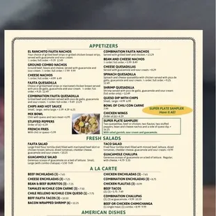 the menu for el ranchito