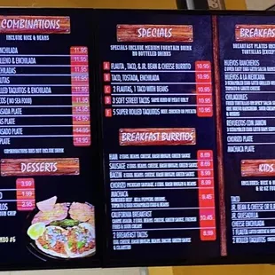 Menu as of 2022