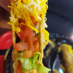 a hand holding a taco