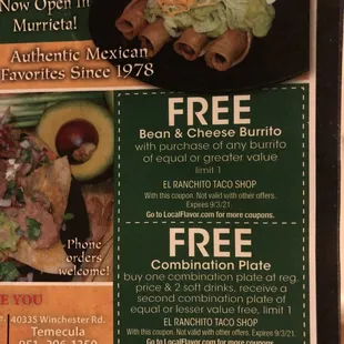 Coupon that does not say you must let them know you have a coupon before ordering.