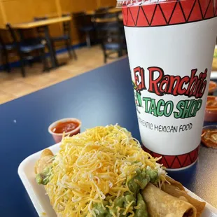 M favorite rolled tacos but you have to request shredded beef and chunky guacamole unless you want ground beef