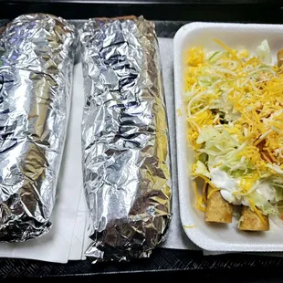 two burritos and a salad
