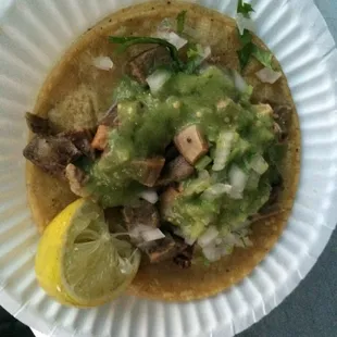 Tongue tacos with everything