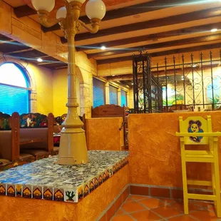 a table and chairs in a restaurant