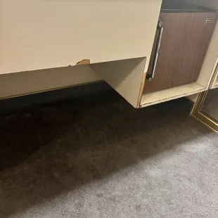 Chipped cabinets and stained carpet