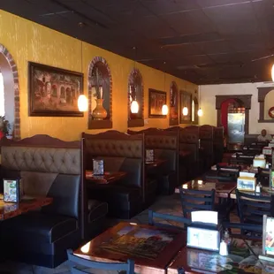 tables and booths in a restaurant