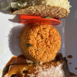 Combo 1 - 2 enchiladas with rice and a taco