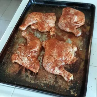 Quarter legs ready for smoker.