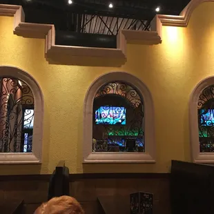 stained glass windows in a restaurant