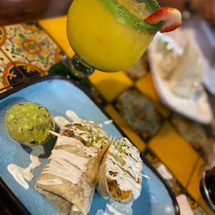 Burrito and their yummy passion fruit margarhita