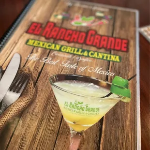 a cocktail in a martini glass