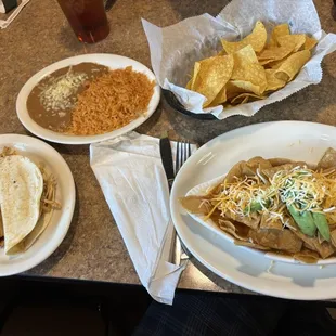 Tamale en hoja, quesadilla, and chicken tortilla soup.