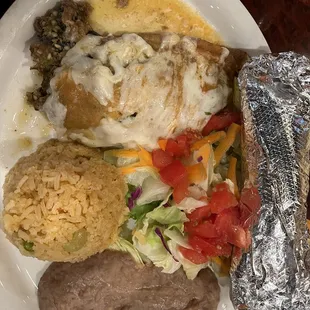 Chile Rellenó with a side of ride and refried beans approx $12