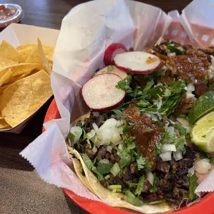 Regular Taco w/ Carne Asada &amp; Regular Taco w/ Al Pastor.