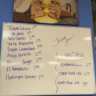 Menu special of the day