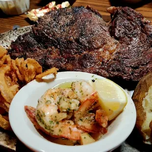 steak &amp; prawns plate....