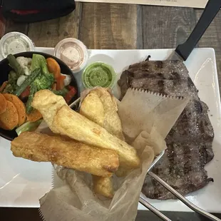 Churrasco, Yuca Frita and Vegetables