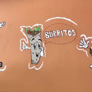 a hot dog, burritos, and a burger