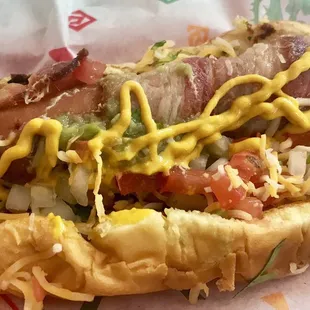 Bacon wrapped Mexican street dog
