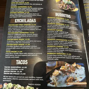 a menu for a mexican restaurant