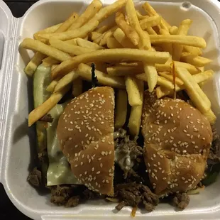 Philly Cheese Steak Sandwich with French Fries