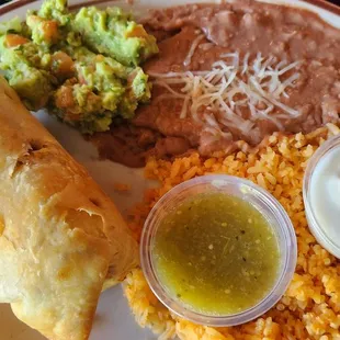 Carnita chimi with rice and beans