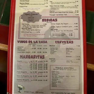 a menu for a mexican restaurant