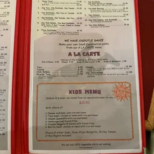 a menu for a mexican restaurant