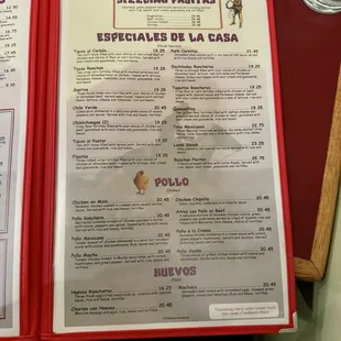 a menu for a mexican restaurant