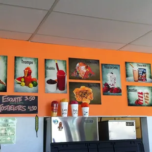 a wall of food and drinks