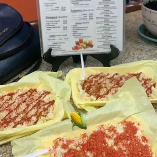 Corn (elote)  friendly environment and exceptional customer service.