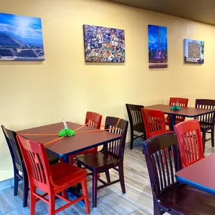 tables and chairs in a restaurant