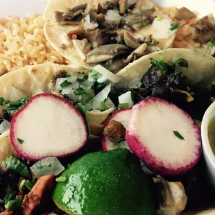 Cabeza, lengua, buche and chorizo tacos. Not great today.  No beans, out of Colas and no chili pepper with the meal.  Blah..