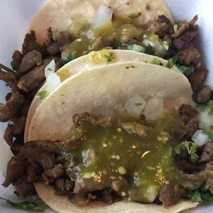 Asada tacos.. Everything here today was disappointing. Nothing like the E 21st st location. Really hoping this was an off day.