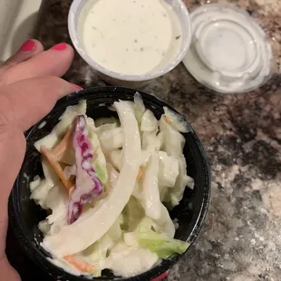 $3 coleslaw it&apos;s in a condiment cup