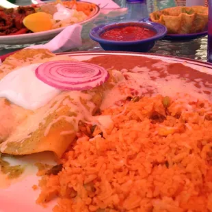 fish enchiladas w rice and beans