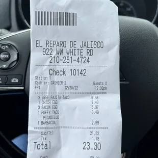 a receipt in a car