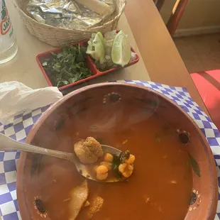 Menudo with corn tortillas