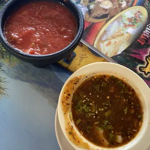 Regular and hot salsa