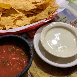 Chips with sals and cheese dip