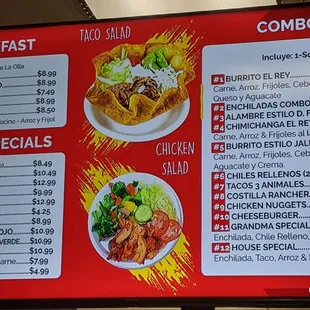 Breakfast, specials, combos