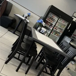 tables and chairs in a restaurant