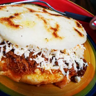 Arepas stuffed with Shredded Beef n Queso OMG so damn Delicious