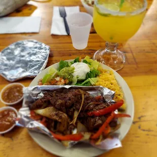 Beef Fajitas for one + mezcal margarita, habanero salsa