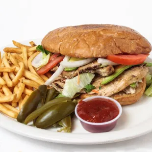 a chicken sandwich and french fries