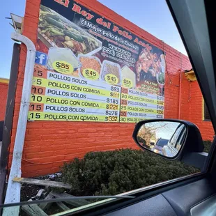 a menu on the side of a building