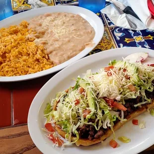 Rice &amp; beans, huaraches with steak. Sooo delicious.