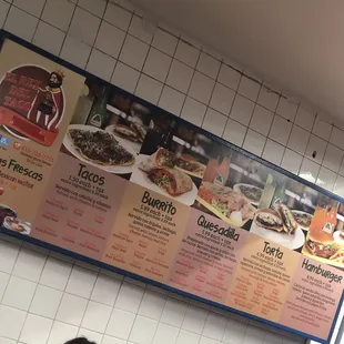 a menu on the wall
