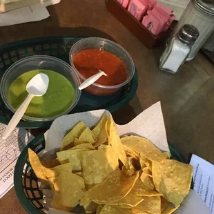 Chips with Red and Green Salsa