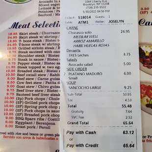 My check and the menu that was put in front of me.